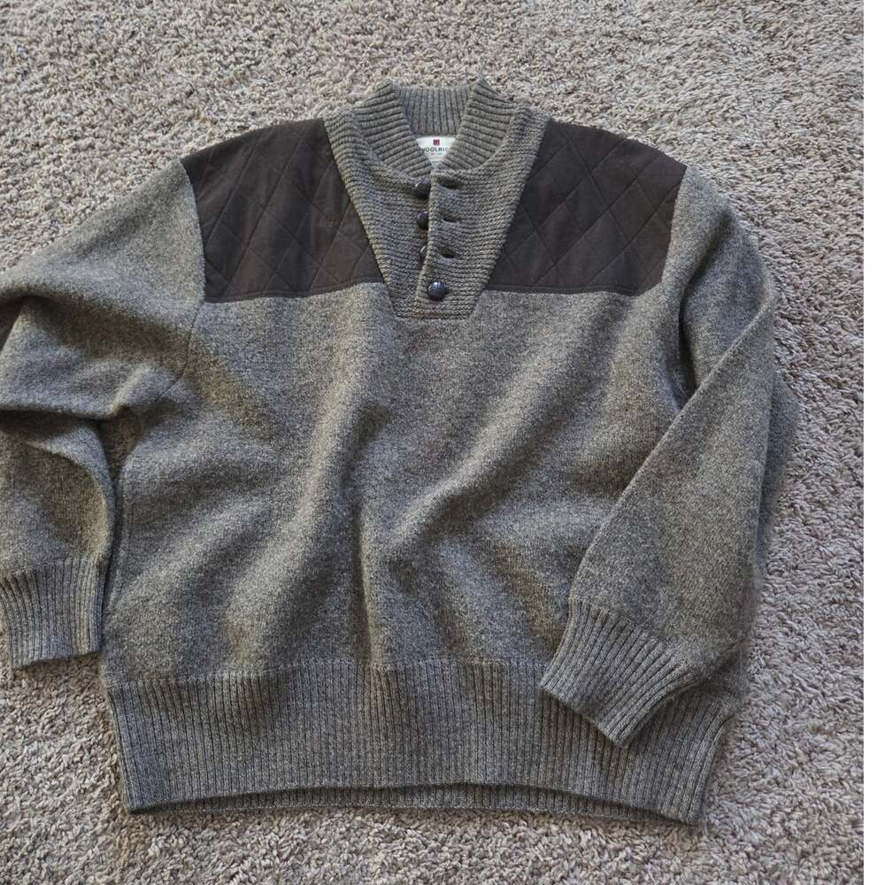 Woolrich 100% wool woodchip brown pullover knit sweater quarter button XL